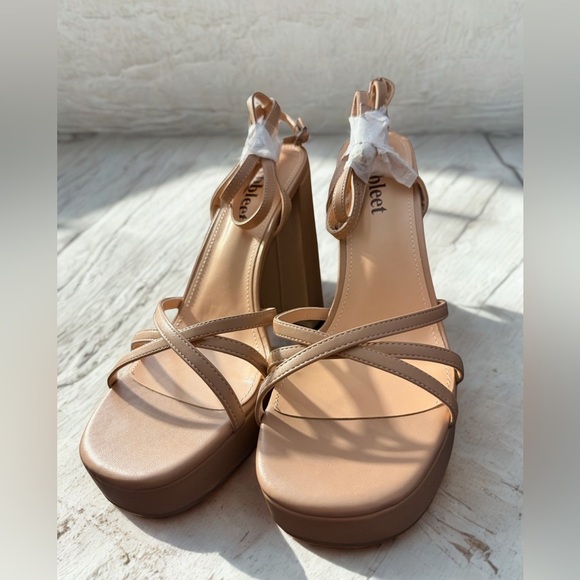 NEW Abbleet Women’s STRAPPY Block Chunky High Heels Open Toe Sandals Tan Size 10 - Picture 7 of 14